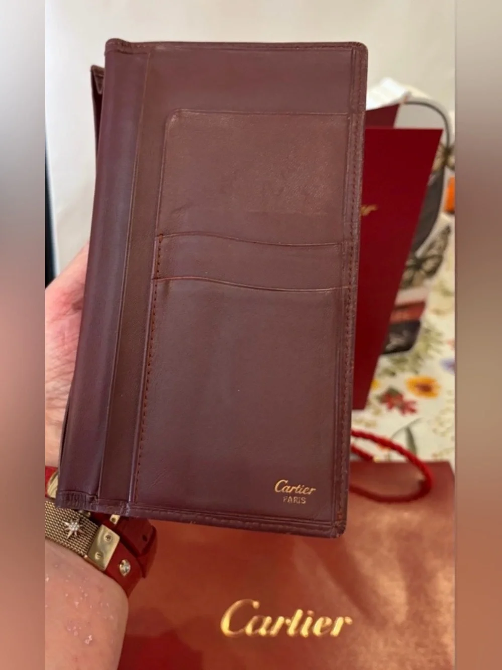 VTG.. CARTIER MUST De CARTIER BORDEAUX CALFSKIN LEATHER LONG WALLET